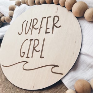 Surfer Girl Baby Decor, Beach Baby Announcement, Gender Reveal Photo Prop, Ocean Theme Room Decor, Wave Sign