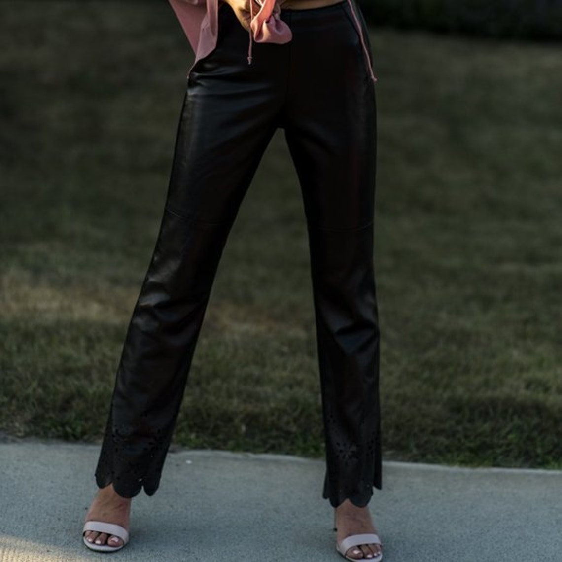 Vintage Dark Brown Leather Flare Pants | Etsy