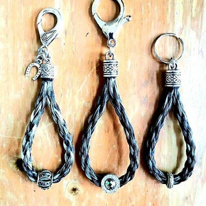 Hand Braided Tear Drop Horse Hair Keychain with Bead and Horseshoe Charm. PRICE HIGHER for custom keychains. Read ENTIRE description