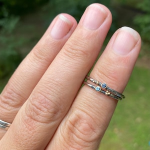 Montana sapphire, Diamond, or birth stone sterling silver and 14k gold ring