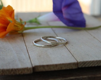 Sterling silver 2mm hammered band ring