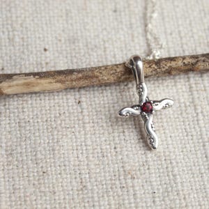 Garnet sterling silver cross pendant