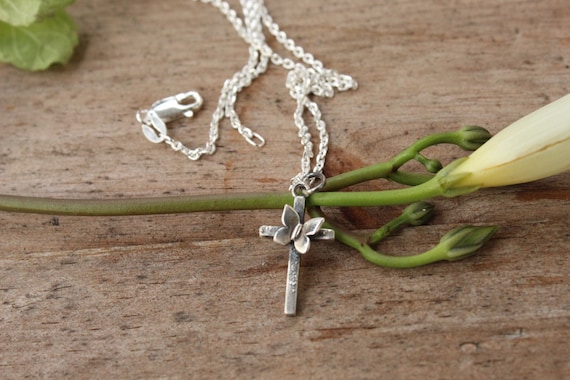 Sterling silver butterfly cross pendant