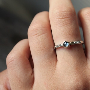 Montana Sapphire stackable sterling silver and 14k gold ring made to order