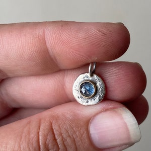 Blue Montana sapphire sterling silver and 14k gold pebble pendants