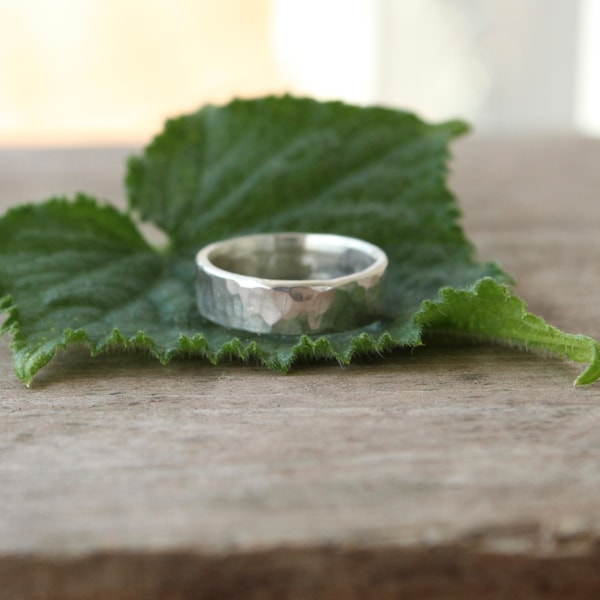 Heavy 5mm wide hammered sterling silver band