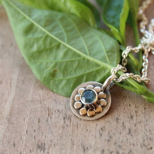 Montana sapphire sterling silver and 14k gold mosaic pendant