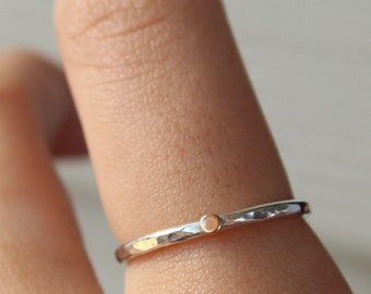 Sterling silver and 14k gold 2mm hammered band ring