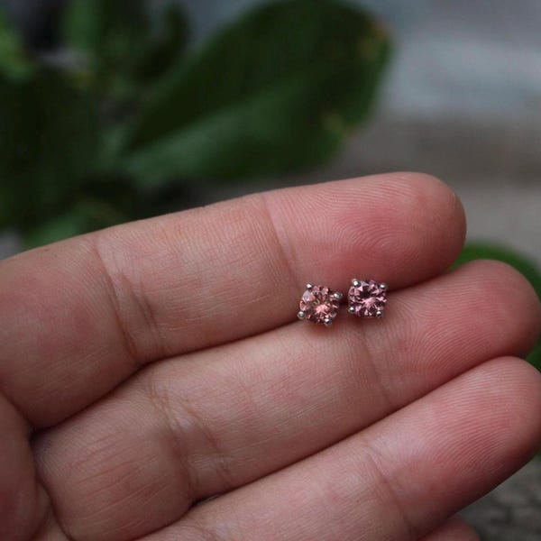 Pink color shift  garnet sterling silver stud earrings