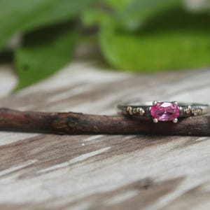 Bixbite sterling silver and 14k gold East to west ring
