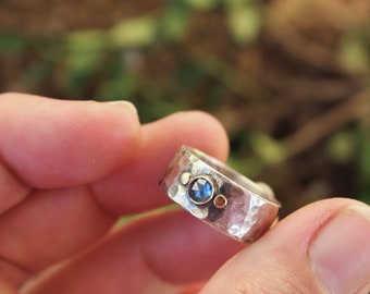 Montana Sapphire sterling silver and 14k gold band ring made to order