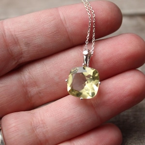 Lemon quartz cushion cut sterling silver and 14k gold pendant