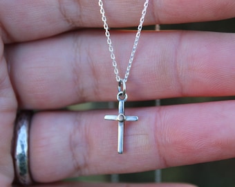 Cross sterling silver and 14k gold petite pendant