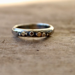 Hammered made to order comfort band ring with 14k gold and sterling silver accents