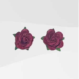 Mini orecchini rosa Carta di gelso bordeaux Leggero Divertimento Delicato Buone vibrazioni Felice Buone vibrazioni Sposa damigella d'onore Matrimonio Regalo d'amore Rose rosse