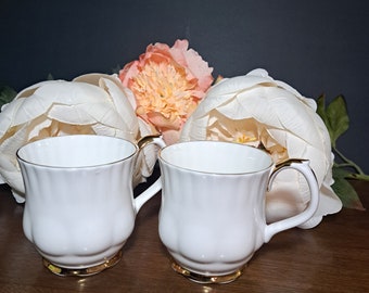 Vintage Set of 2 Mugs  by Royal Albert Bone China England &quot;VAL D&#39;OR&quot; White Gold.