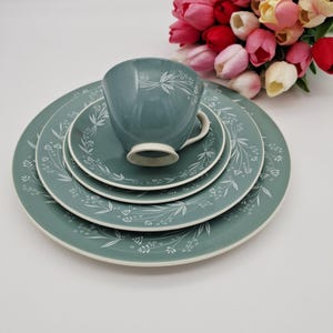Royal Doulton Cascade Teacup, Saucer, Side Plate, Dinner Plate, 1 Place Set