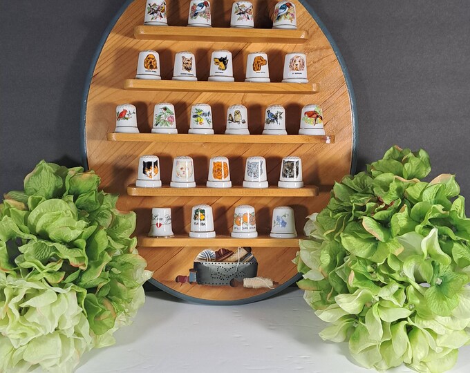 Vintage Porcelain Thimbles Collection With Wall Display, 24 Pcs. Cats