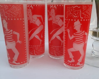 Vintage Dominion Glass Tom Collins: 1950s Burlesque Red Cocktail Glasses
