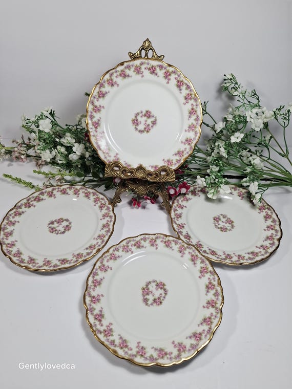Vintage Limoges Dessert Plates (set of 4): Bridal Wreath Roses
