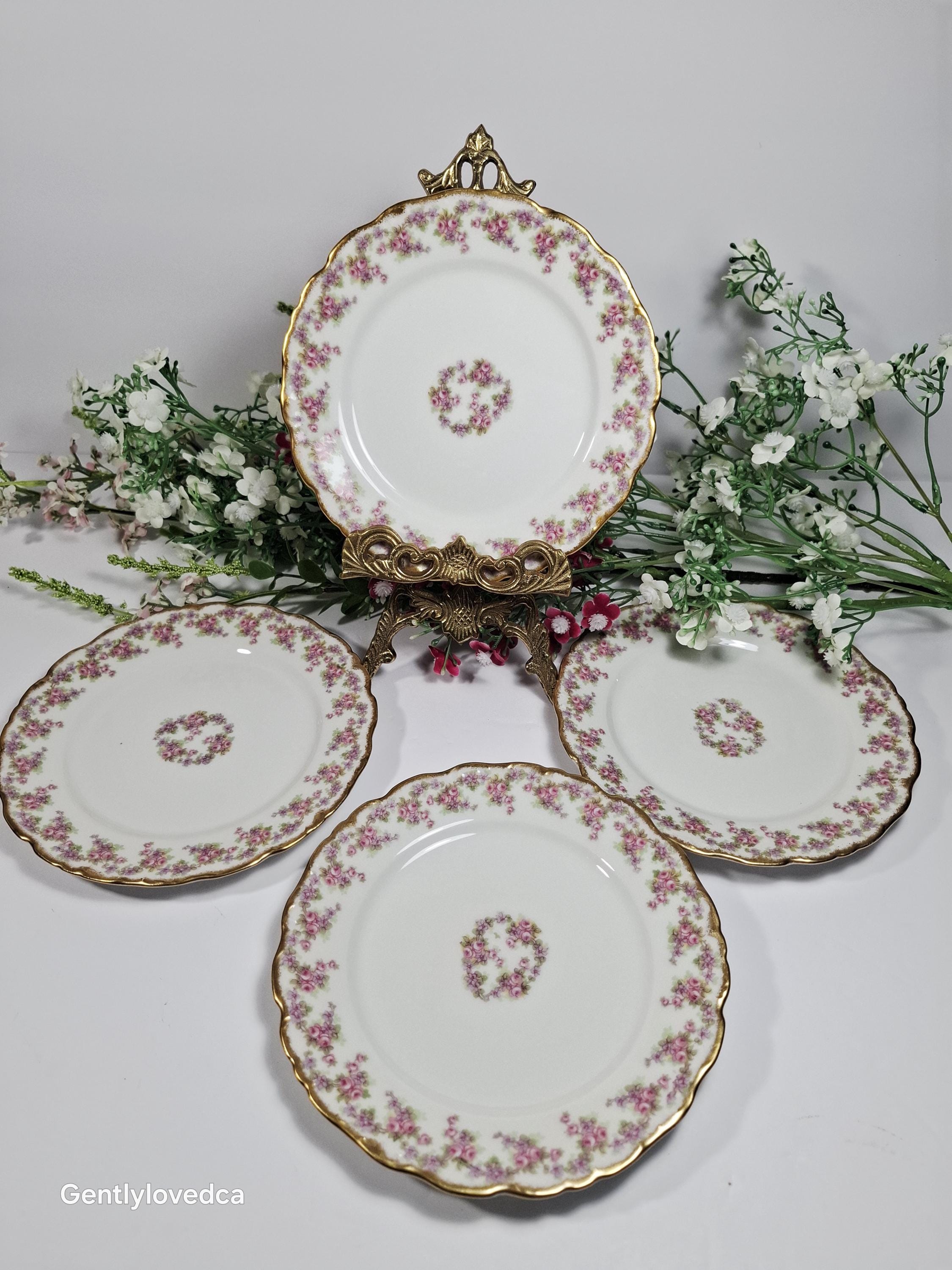 Vintage Limoges Dessert Plates (set of 4): Bridal Wreath Roses