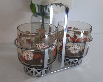 Vintage Libbey Glass Double Condiment Caddy Server 1960s Flower Design, No Lids, Made by Libbey Glass Co, Vintage Caddy,