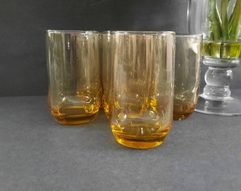Vintage Mid Century Modern Amber Glasses, Vintage Glassware, MCM Glasses, Vintage Juice Glasses, 7 Oz Glasses, Golden Honey Glasses