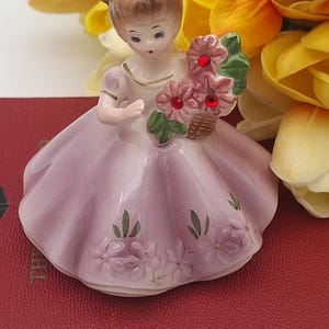 Josef Originals Purple Dress Birthday Doll, Ruby Birthstone Figurine, Vintage Made in Japan