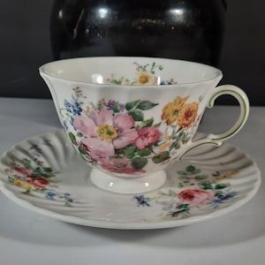 Vintage Royal Doulton Footed Cup  and Saucer Set, Arcadia Pattern H4802,English Fine Bone China, Made in England,
