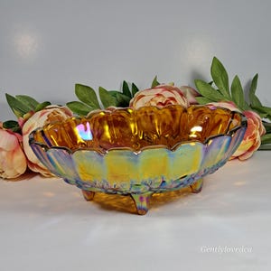 Vintage Iridescent Amber Glass, Fruit Bowl, Indiana Glass, Vintage Glass, Old-fashioned Carnival Glass