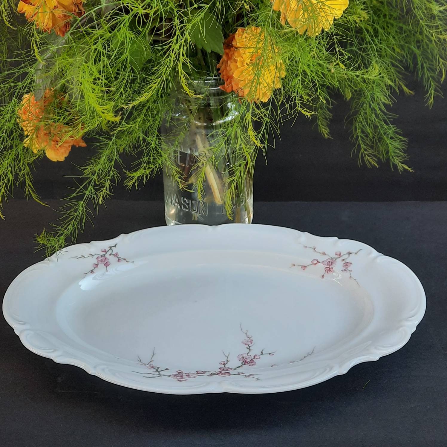 Vintage Hutschenreuther Serving Platter: Sylvia Pattern, Pink