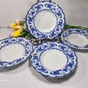 Antique Upper Hanley Soup Plates: Semi Porcelain Pottery, Set of 4