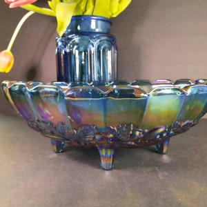 Vintage Iridescent Blue, Fruit Bowl, Indiana Glass, Vintage Glass, Old-fashioned Carnival Glass