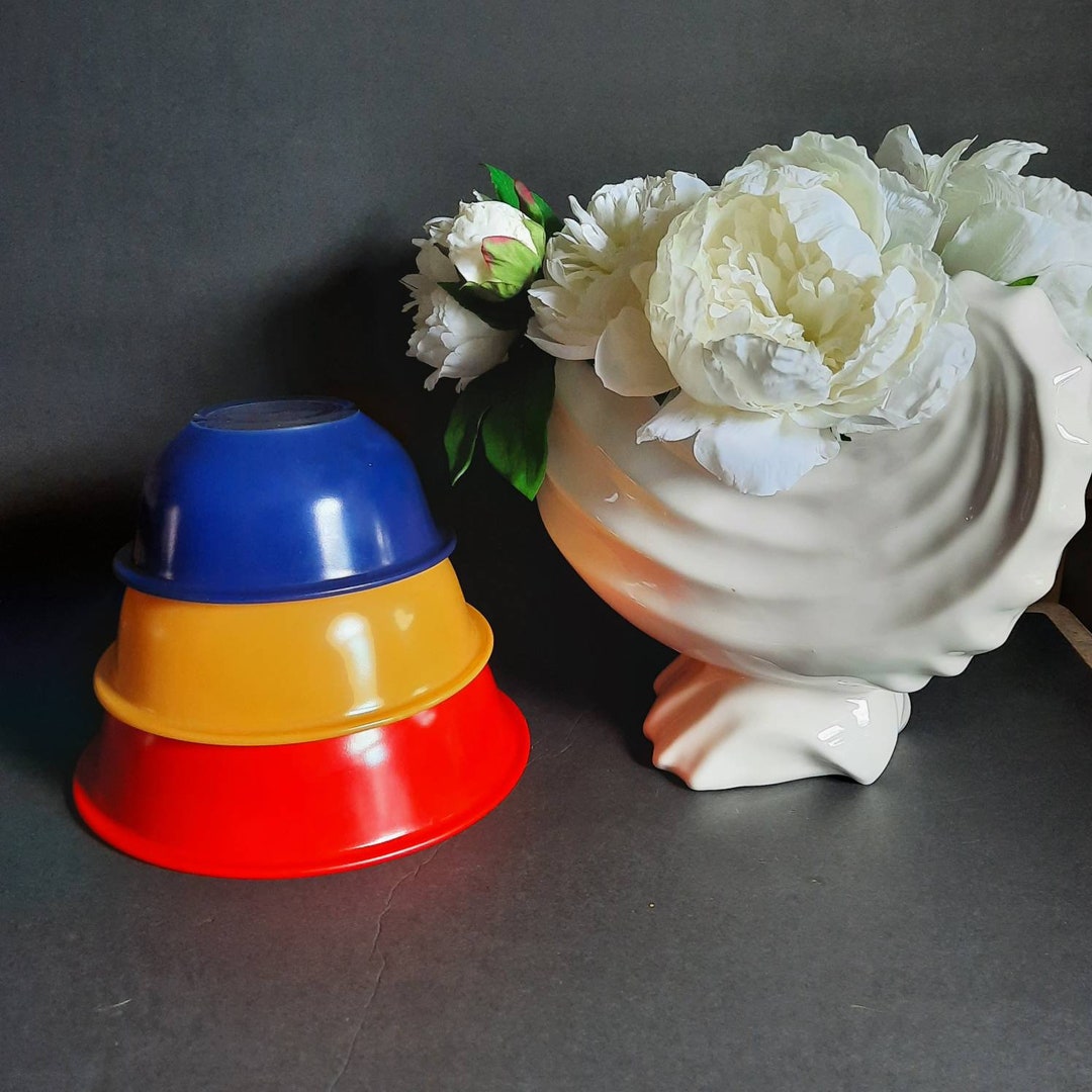 Vintage Pyrex Color Line 3 Bowl Set Clear Bottom, Red Pyrex Bowl, Blue ...