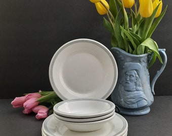 Vintage John Maddock Vitrified Restaurant Ware: Blue Stripe Plates and Bowls