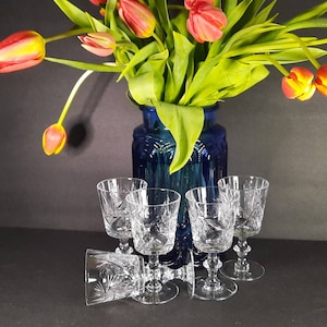 Vintage Pinwheel, Lead Crystal, Stemware Wine Glasses, 7 Pcs, Vintage Barware,