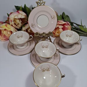 Vintage Set of 4 Royal Splendor Footed Cups and Saucers by Fine Arts, Made in USA