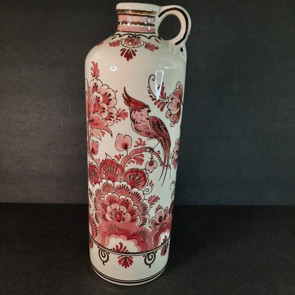 vintage Delft Rood Red, bouteille peinte à la main, fabriquée aux Pays-Bas, signée numérotée 1057, carafe vintage, carafe Rood rouge,