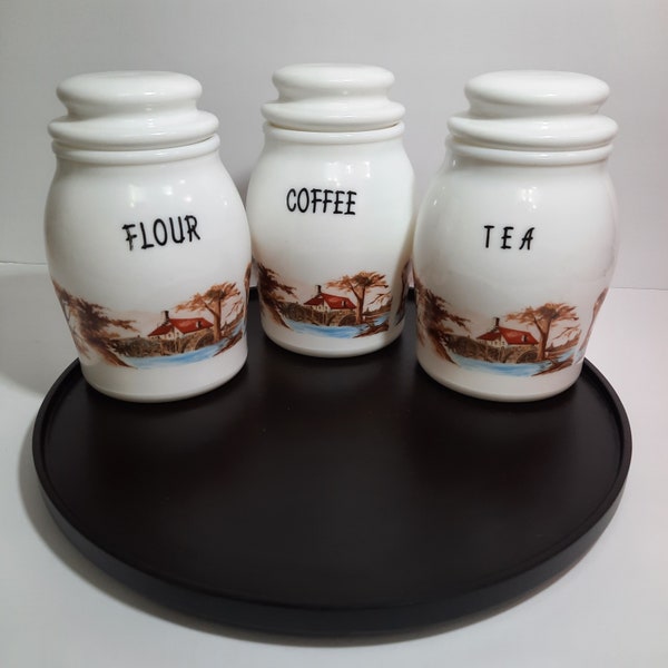 Milk Glass Canisters Set Etsy