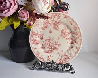 Pink Transferware, Dinner Plate, 10 Half Inches, Queens, Made In Malaysia