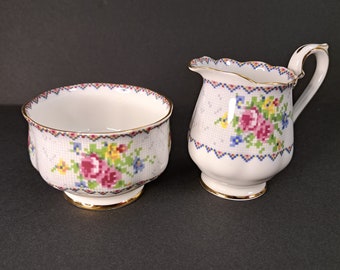 Royal Albert Petit Point, Vintage English Mini Creamer and Sugar Bowl, Vintage Sugar Bowl, Petit Point Creamer Vintage Garden Tea Party
