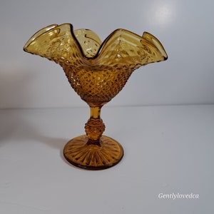 Vintage Amber Glass Compote: Indiana Glass Diamond Point Candy Dish