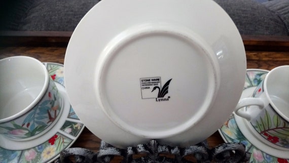 Vintage Lynn s Stoneware Coffee Cups and Saucers Hilary Pattern Oven Safe Dishwasher Safe Microwave Safe China Tropical Design 8 Pcs. Etsy