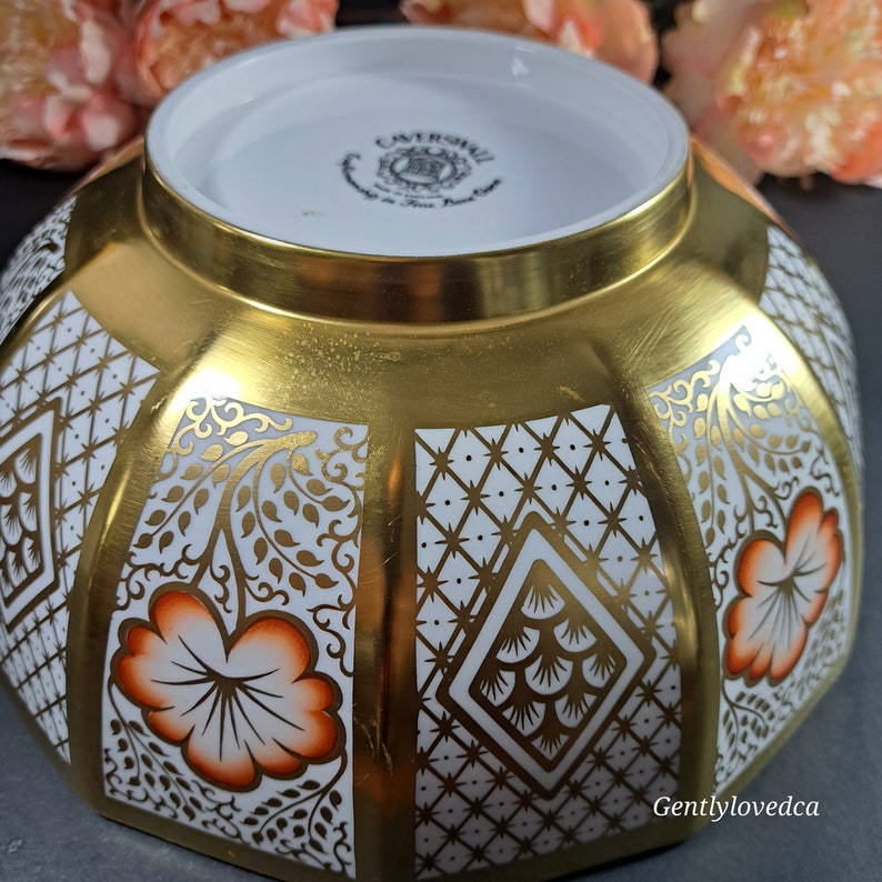 Rare Caverswall Romany Gold China Bowl: Orange Flowers, Made in England image 6