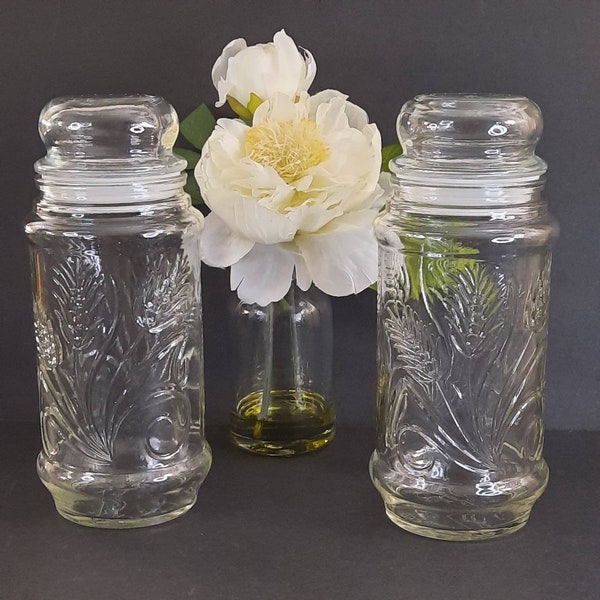 Vintage 1982 Anchor Hocking, Mr. Planters Peanut Jars, Clear Glass, Planters Peanut Canisters, Lidded Jar, 2 Pcs, Collectible Planters Jars