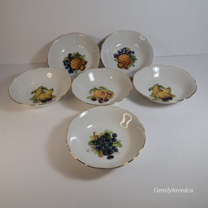 Vintage MZ Bohemian China Fruit Bowls: Czechoslovakian Dessert Set of 6