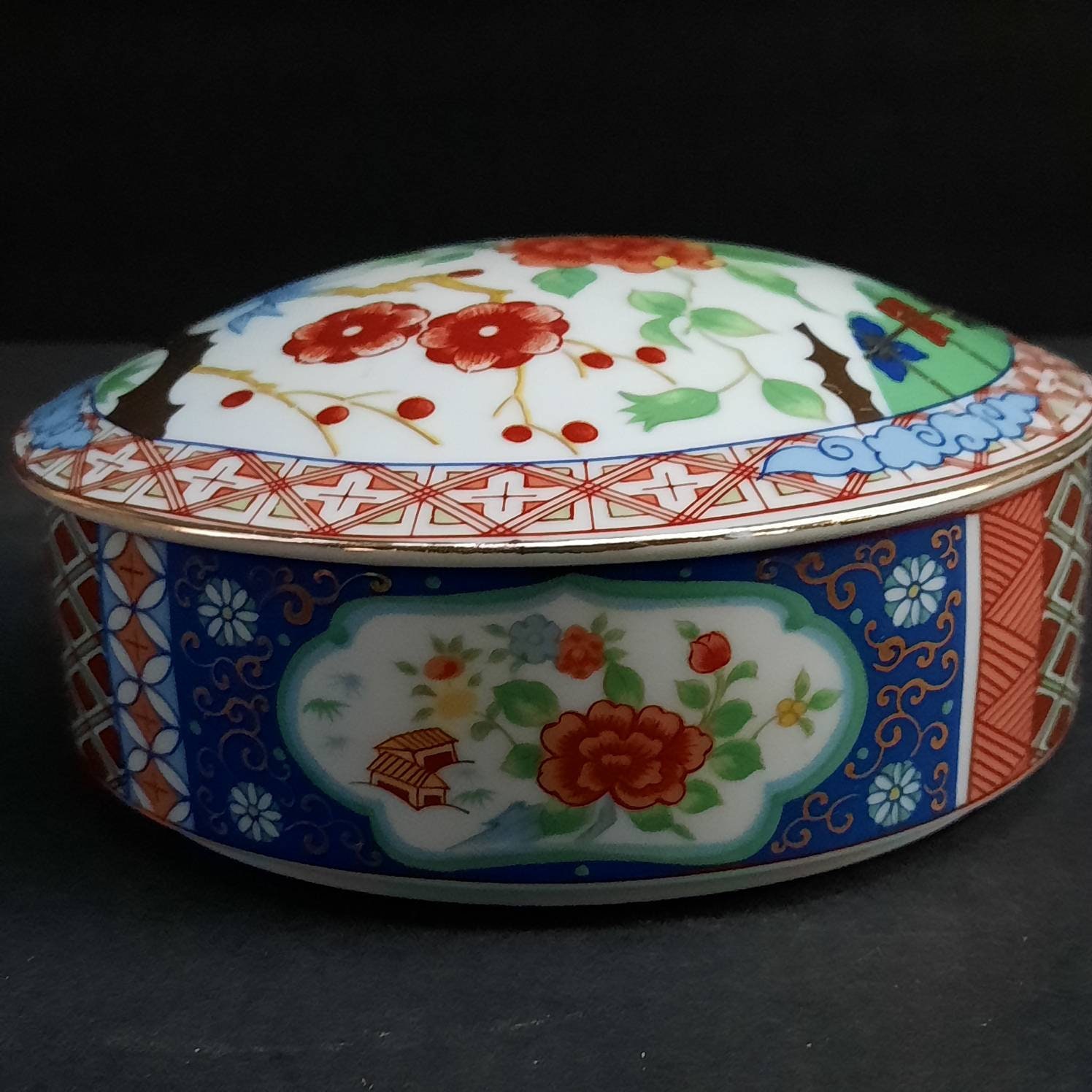 Vintage Miyako Handcrafted Porcelain Lidded Bowl Imari Ware Etsy