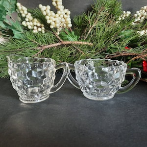 Vintage Fostoria, American Glass, Cream and Sugar Bowl Set, Depression Glass, Sugar Creamer Set, Mini Creamer Sugar Bowl Set Vintage Creamer