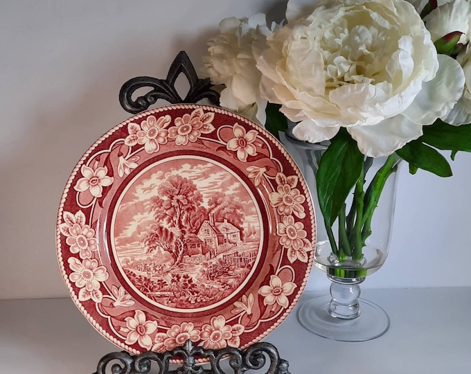 Vintage Johnson Bros 12 Wide Red Transferware Platter, Old Britain ...
