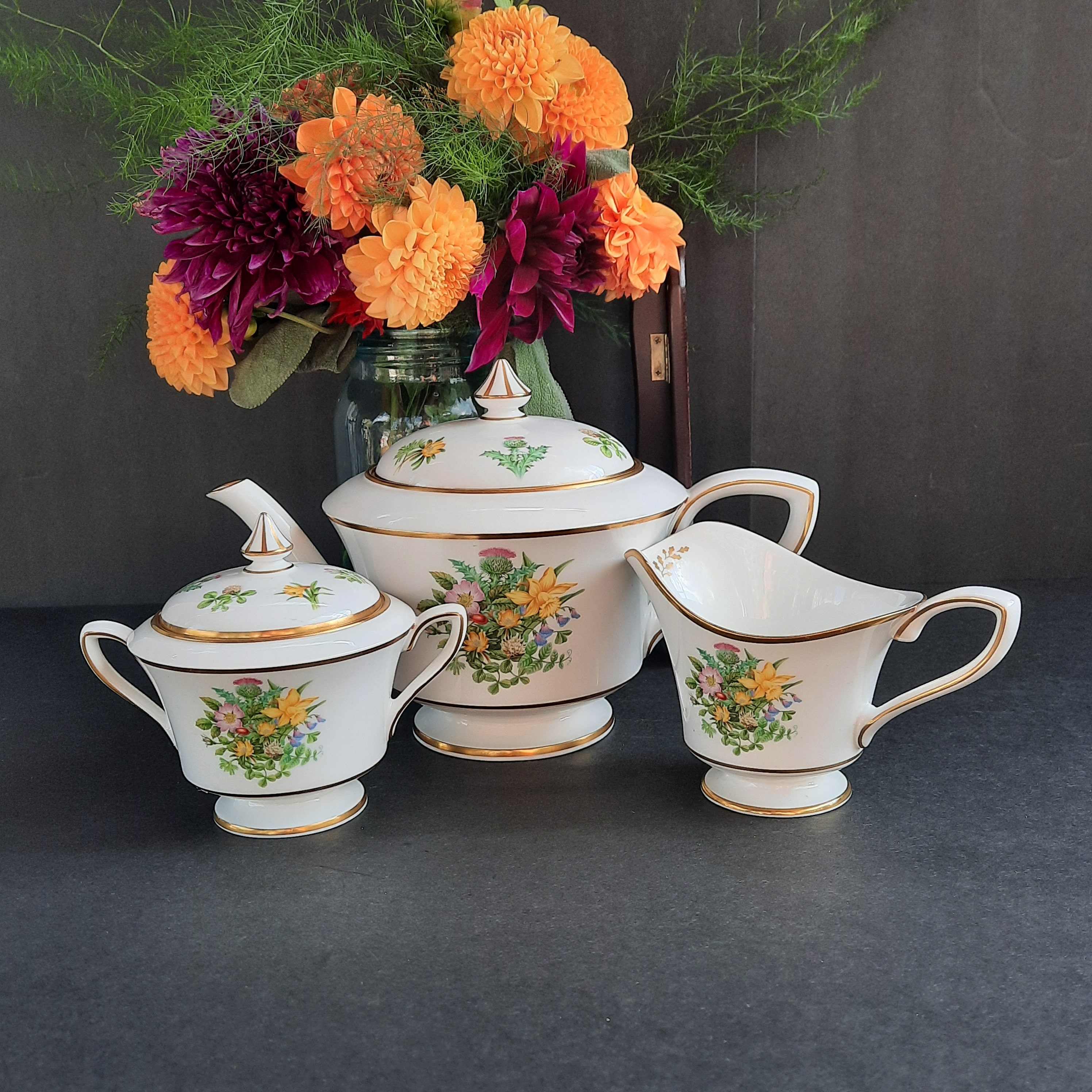 Vintage Royal Worcester Fine Bone China Tea Set: L'atelier Art